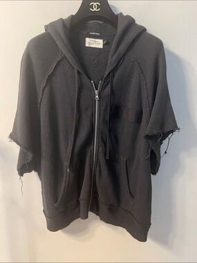 Black Short Sleeve Zip Hoodie